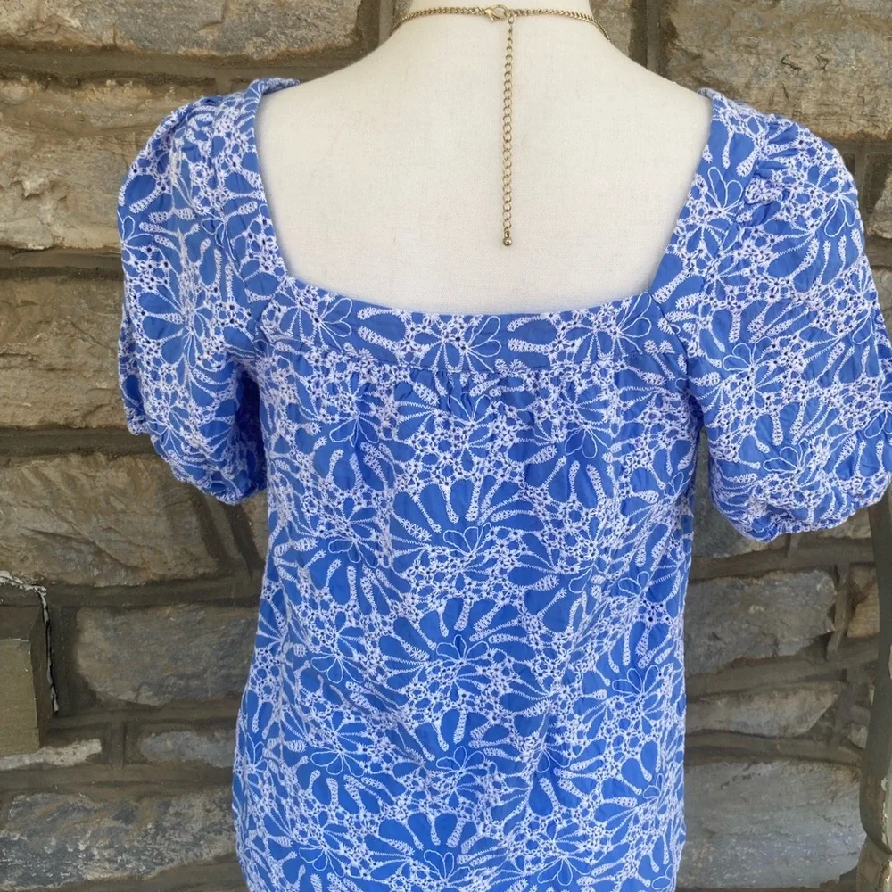 Loft Eyelet Bubble Sleeve Square Neck Top Size Small EUC
